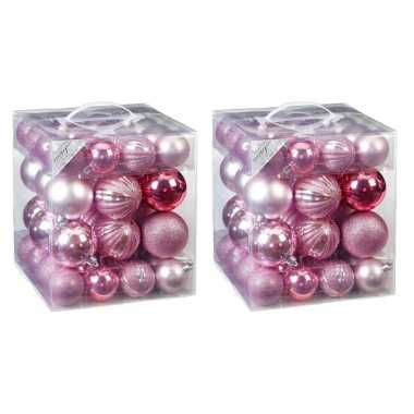 100x kunststof kerstballen pakket roze tinten