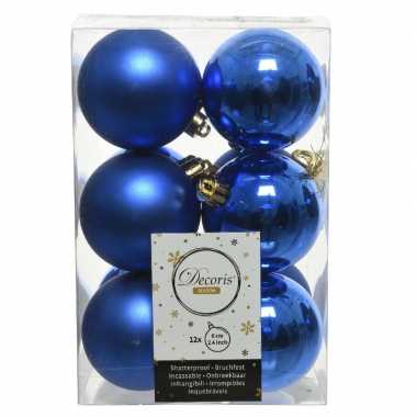 12x kunststof kerstballen glanzend/mat kobalt blauw 6 cm kerstboom versiering/decoratie