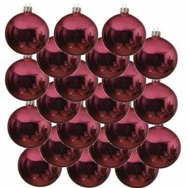 18x glazen kerstballen glans fuchsia roze 6 cm kerstboom versiering/decoratie