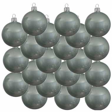 18x glazen kerstballen glans mintgroen 8 cm kerstboom versiering/decoratie