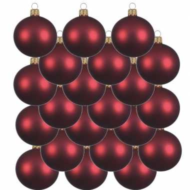 18x glazen kerstballen mat donkerrood 8 cm kerstboom versiering/decoratie