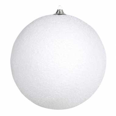 1x grote witte sneeuwbal kerstballen kunststof 13,5 cm