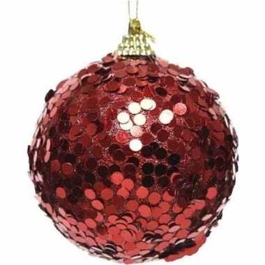 1x kerstballen kerst rode glitters 8 cm met confetti kunststof kerstb