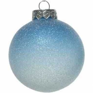 1x kerstballen kleurverloop blauw/wit 8 cm met glitters kunststof kerstboom versiering/decoratie