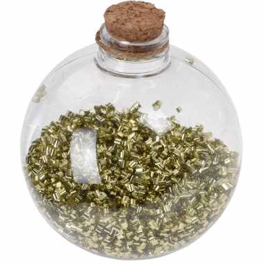 1x kerstballen transparant/goud 8 cm met gouden glitters kunststof kerstboom versiering/decoratie