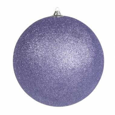 1x paarse grote decoratie kerstballen met glitter kunststof 25 cm