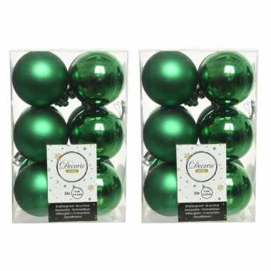 24x kunststof kerstballen glanzend/mat kerst groen 6 cm kerstboom versiering/decoratie