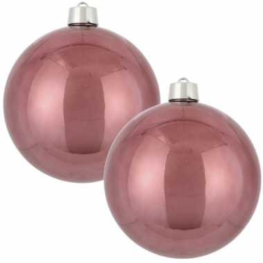 2x grote kunststof decoratie kerstbal roze 25 cm