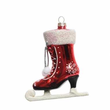 2x kerstboomversiering schaats ornamenten glans rood 11 cm