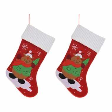 2x stuks cadeausok/kerstsokken met rendier print 46 cm