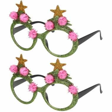 2x stuks kerstaccessoires groene kerstbrillen voor dames en heren