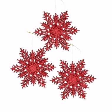 3 kerstboomhangers sneeuwvlok rood glitters type 3
