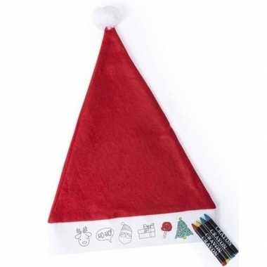 36x hobby kerstmutsen inkleurbaar met waskrijtjes voor jongens/meisje