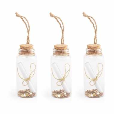 3x stuks kerstornamenten/kersthangers flessenpost voor kerstwensen 7,4 x 3 cm