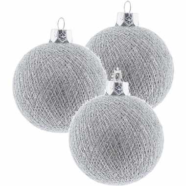 3x zilveren cotton balls kerstballen decoratie 6,5 cm