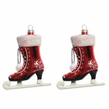 4x kerstboomversiering schaats ornamenten glans rood 11 cm