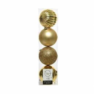 4x kunststof kerstballen mix licht goud 10 cm kerstboom versiering/decoratie