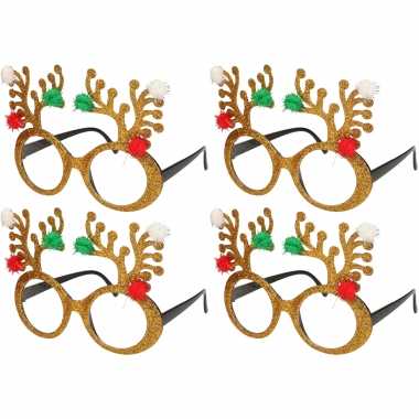 4x stuks kerstaccessoires gouden rendierbrillen voor dames en heren