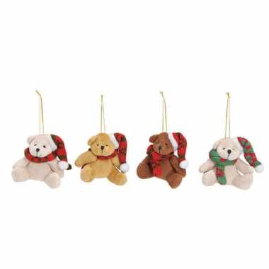 4x stuks kersthangers knuffelbeertjes met sjaal om 7 cm