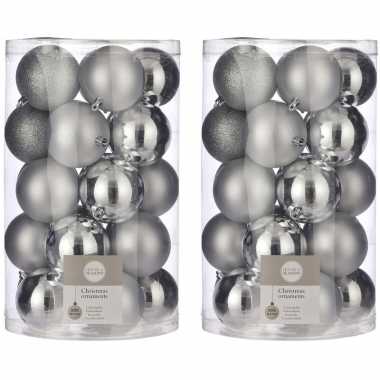 50x kunststof kerstballen zilver 8 cm