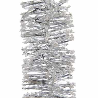 5x zilveren kerstboom folie slingers met sneeuw 200 cm