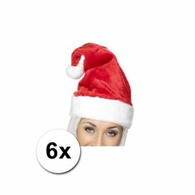 6 pluche luxe kerstmutsen