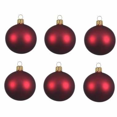 6x glazen kerstballen mat donkerrood 8 cm kerstboom versiering/decoratie