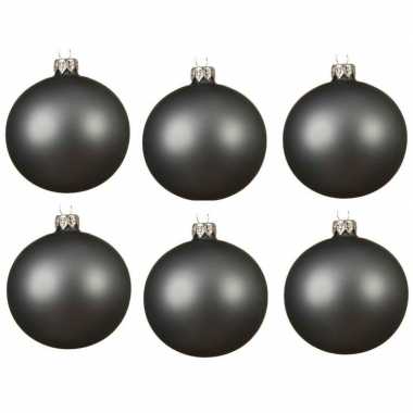 6x glazen kerstballen mat grijsblauw 8 cm kerstboom versiering/decoratie
