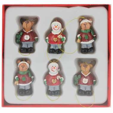 6x houten kersthangers figuurtjes 4 cm type 2