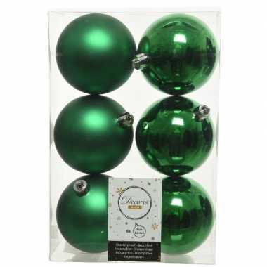 6x kunststof kerstballen glanzend/mat kerst groen 8 cm kerstboom versiering/decoratie