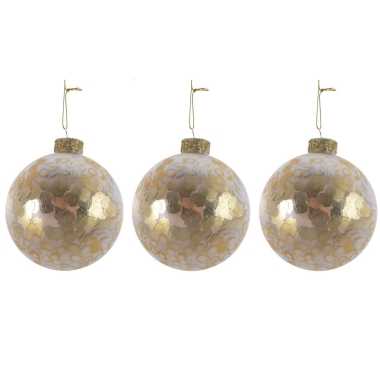 9x luxe glazen kerstballen goud met pailletten 8 cm