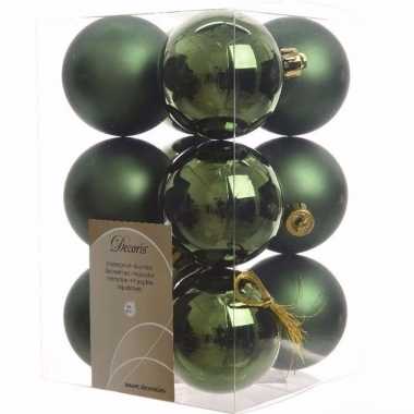 Ambiance christmas kerstboom decoratie kerstballen groen 12 stuks