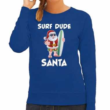 Blauwe kersttrui / kerstkleding surf dude santa voor dames