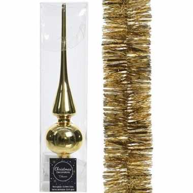 Gouden kerstversiering/kerstdecoratie set piek en folie slinger 270 c