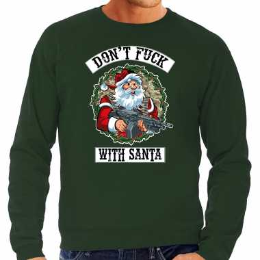 Groene foute kersttrui / kerstkleding dont fuck with santa voor heren