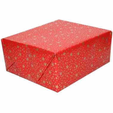 Kerst cadeaupapier rood met gouden sterren 70 x 200 cm