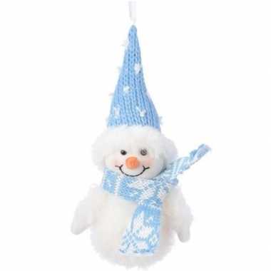 Kerst hangdecoratie wit/lichtblauw sneeuwpopje 20 cm