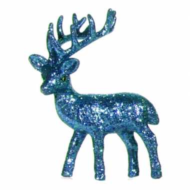 Kerst rendier turquoise met glitters 10 cm