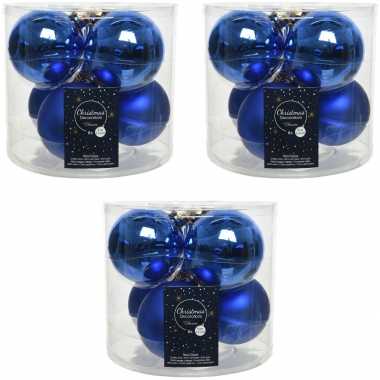 Kerstboomversiering kobalt blauwe kerstballen van glas 8 cm 18x stuks