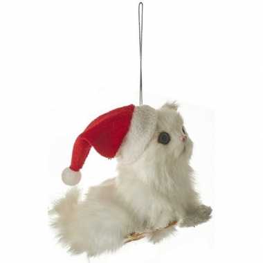 Kerstboomversiering ornament witte poes/kat 12 cm