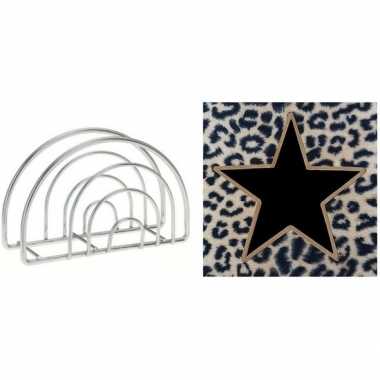 Kerstservetten met panterprint en zwart/gouden ster inclusief servethouder