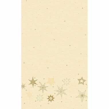 Kerstversiering papieren tafelkleden beige met gouden sterren 138 x 220 cm