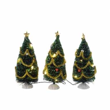 Mini kerstboom met led lampjes en versiering 15 cm