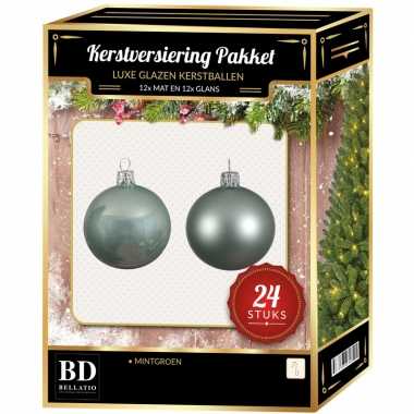 Mintgroene kerstversiering kerstballen 24-delig 6 en 8 cm
