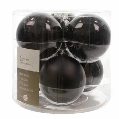 Zwarte kerstballenset glas 6 stuks