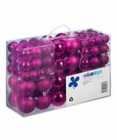 100x fuchsia roze kunststof kerstballen 3 4 en 6 cm glitter mat glans