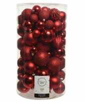 100x kunststof kerstballen mix rood 4 5 6 7 8 cm kerstboom versiering decoratie