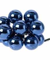 10x donkerblauwe mini kerststukjes insteek kerstballetjes 2 cm van glas