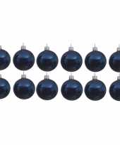 12x glazen kerstballen glans donkerblauw 10 cm kerstboom versiering decoratie