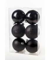12x zwarte kerstballen van kunststof 8 cm